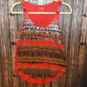 Express sleeveless top Aztec style in orange and teal.  Size S